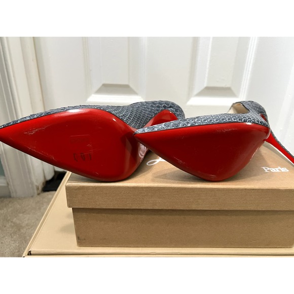 Christian Louboutin Python So Kate Silver Gray Denim Blue 41 11 Pigalle - Picture 7 of 8